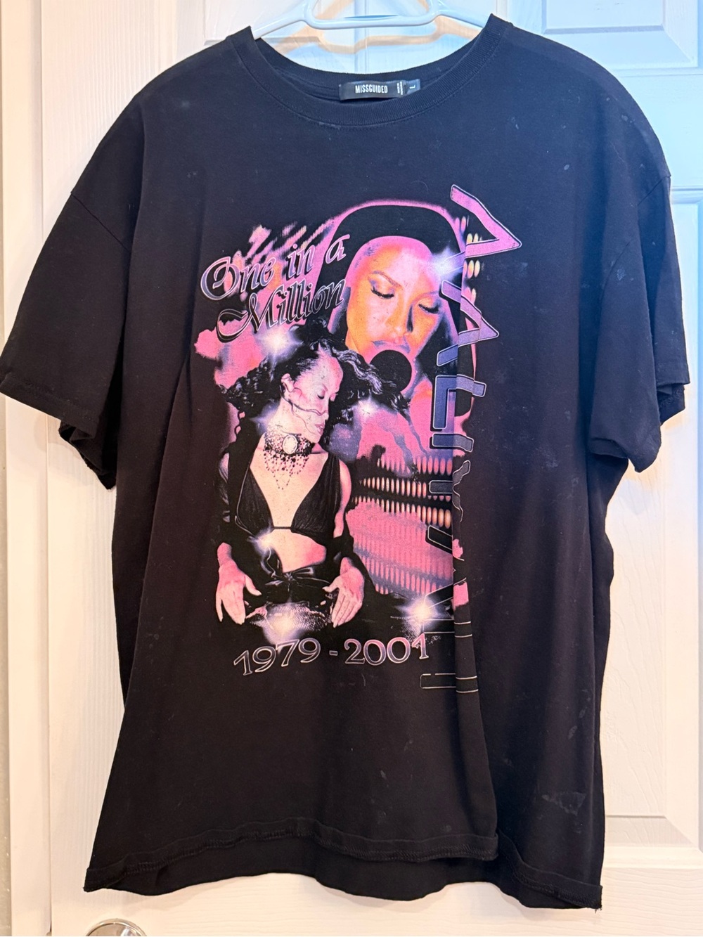 Missguided Aaliyah Black Tee with Pink Graphic